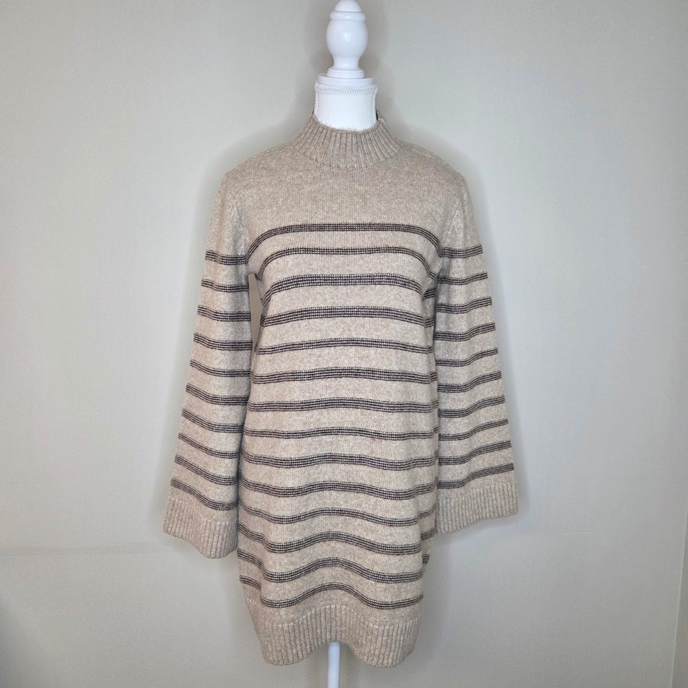 STEVE MADDEN Striped Mock Neck Sweater Dress Beige‎ Brown Size S